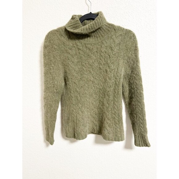 Johnstons of Elgin Cashmere Cable Knit Turtleneck Sweater Olive Green Size 40